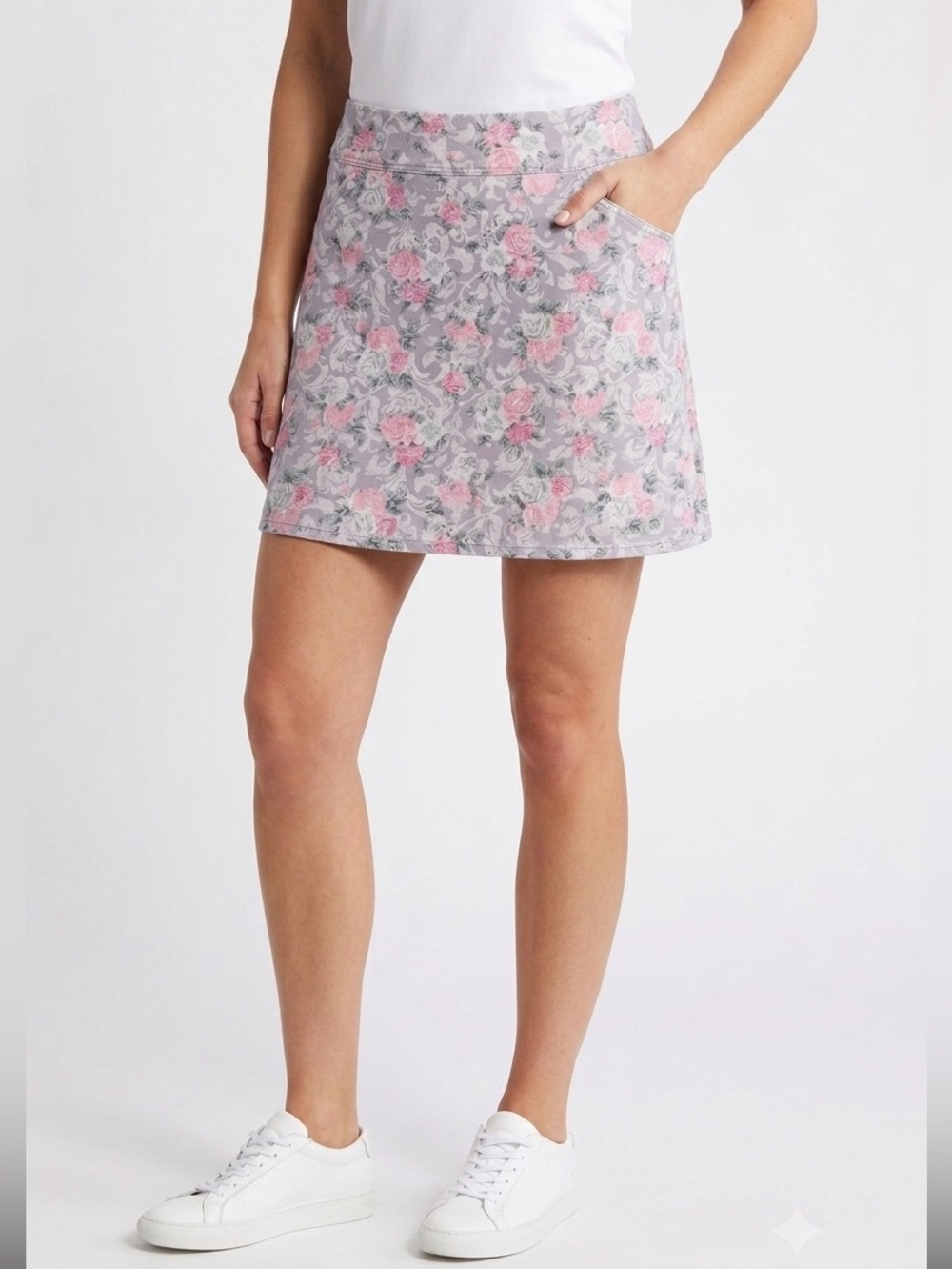 Northern Reflections Skort Pink Grey Floral Pull-On Pockets Athleisure Women’s L
